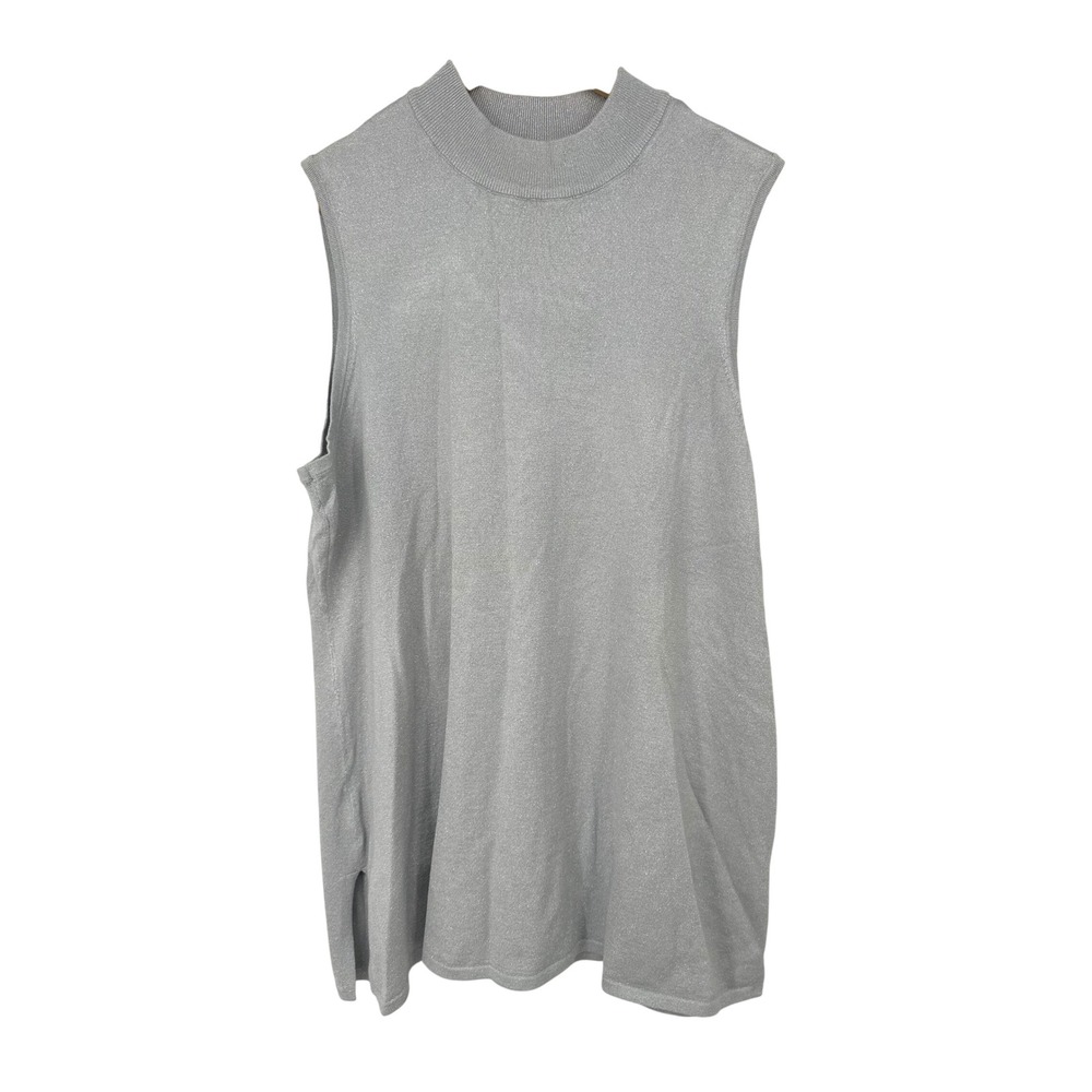 JM Collection Tank Sweater Womens 2X‎ Silver Sparkle Mock Neck Holiday Metallic